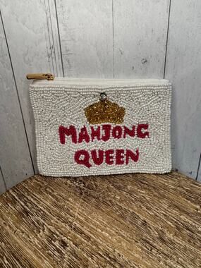 Beaded Coin Purse White Gold Crown Wallet Travel Pouch Womens Accessories NEW!